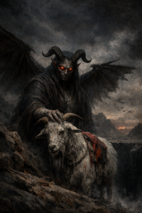 azazel çöl kenarında, günah keçisiyle birlikte karanlık ve tekinsiz bir figür; günahın taşınmasını ve kolektif suçun sembolik aktarımını temsil eden dramatik sahne.